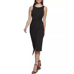 Guess Black Twist-Front Scuba-Crepe Midi Sheath Dress M